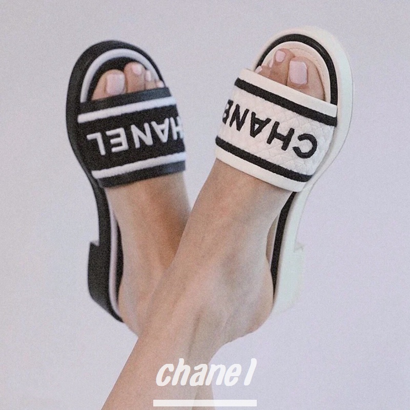 Chanel รองเท้าแตะ ส้นเตี้ย เซ็กซี่ แฟชั่นสําหรับผู้หญิง
