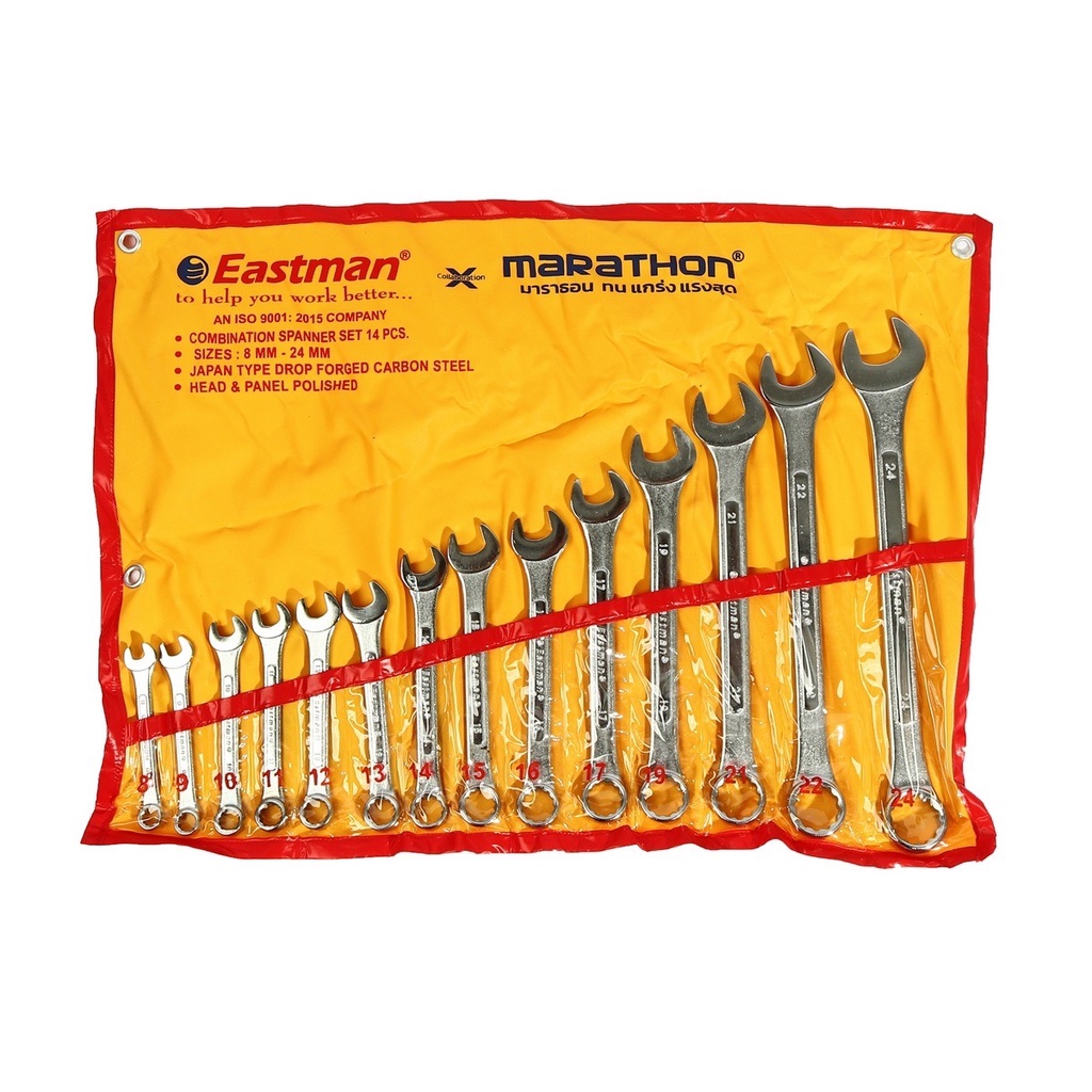 ชุดประแจแหวนข้างปากตาย  อีสท์แมน (EASTMAN) จำนวน 14 ชิ้น ขนาด 8-24 มม. ผลิตจากเหล็ก Carbon Steel