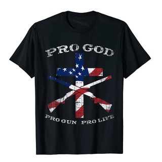 เสื้อยืดผ้าฝ้ายพิมพ์ลาย เสื้อยืด ผ้าฝ้าย พิมพ์ลายธงอเมริกัน Pro God Gun Life Cross สําหรับผู้ชาย