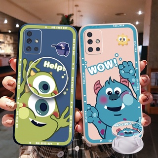 เคสโทรศัพท์มือถือ ขอบสี่เหลี่ยม ลาย Mike Monster University พร้อมแหวนขาตั้ง สําหรับ Samsung Galaxy A31 A32 4G A52 A72 5G A11 A51 A71 A10S A50 A30S A20S M42