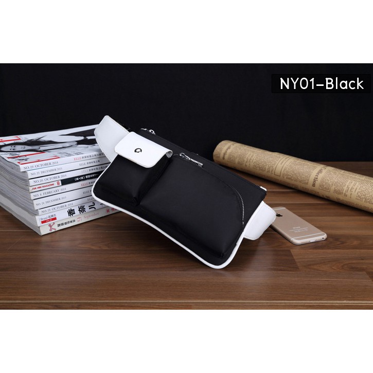 NY01-Black กระเป๋าคาดอก กระเป๋าคาดเอว ผ้าไนลอน สีดำ