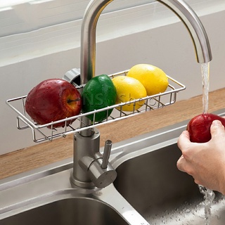 ตะแกรง ""ใส่ฟองน้ำ"" สแตนเลสแท้ ยึดติดก๊อกน้ำ Faucet Rack