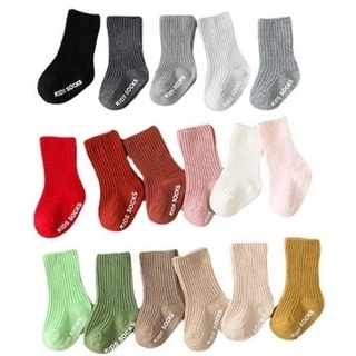 พร้อมส่ง! ถุงเท้าเด็ก ถุงเท้ายาวเด็ก สีพื้น มีลอน 12สี ขนาด S,M,L (มีกันลื่น)