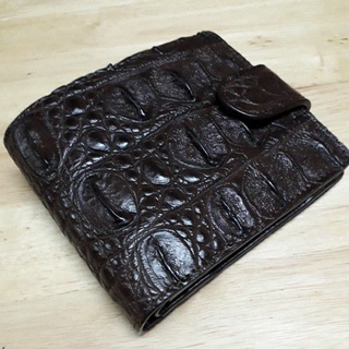 crocodile skin pocket coin snap bifold wallet brown กระเป๋าหนังจระเข้แท้