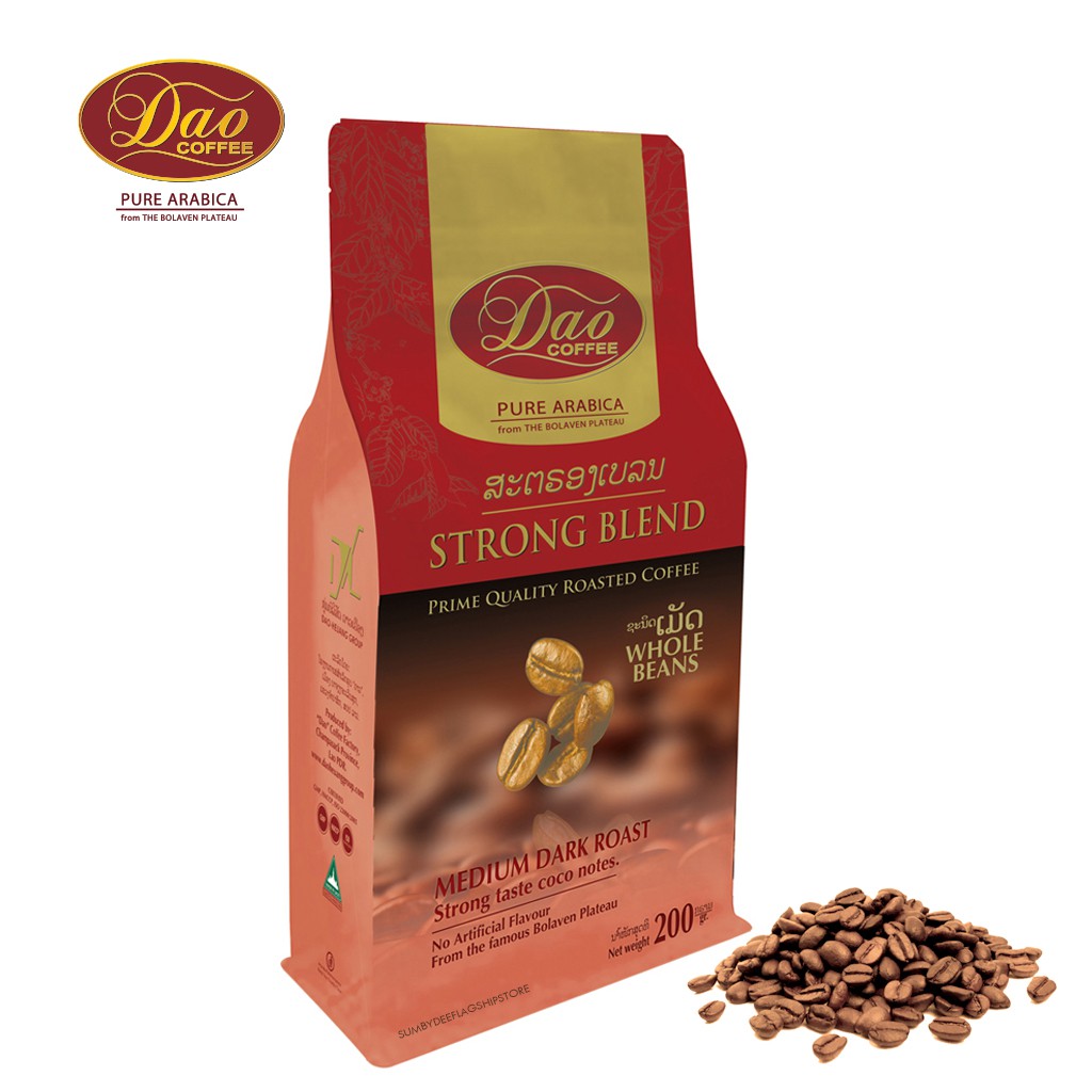 กาแฟดาว(เมล็ดกาแฟคั่ว) Dao Coffee Strong Blend Whole Beans Coffee ขนาด 200 กรัม