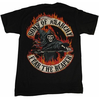 เสื้อยืดพิมพ์ลายเสื้อยืดใหม่ เสื้อยืด พิมพ์ลายโลโก้ S2 Sons Of Anarchy Fear The Rer Flamed สีดํา สําหรับผู้ชาย ผู้ใหญ่S-