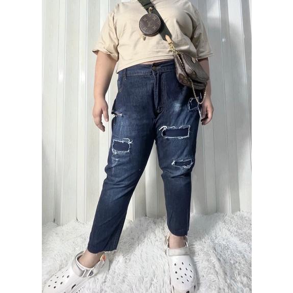 กางเกงยีนส์เอวสูงไซส์ใหญ่ ทรงบอย สาวอวบ 34”-44” - รูปที่ 5