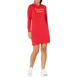 Calvin Klein เดรสฮู้ดดี้ แขนสั้น Logo CK T-Shirt Dress with Hoodie