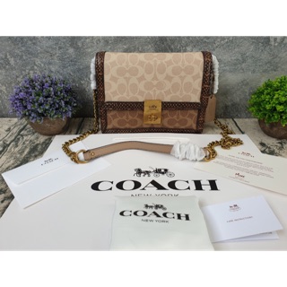 COACH Hutton Shoulder Bag In Blocked Signature Canvas With Snakeskin Detail F89068