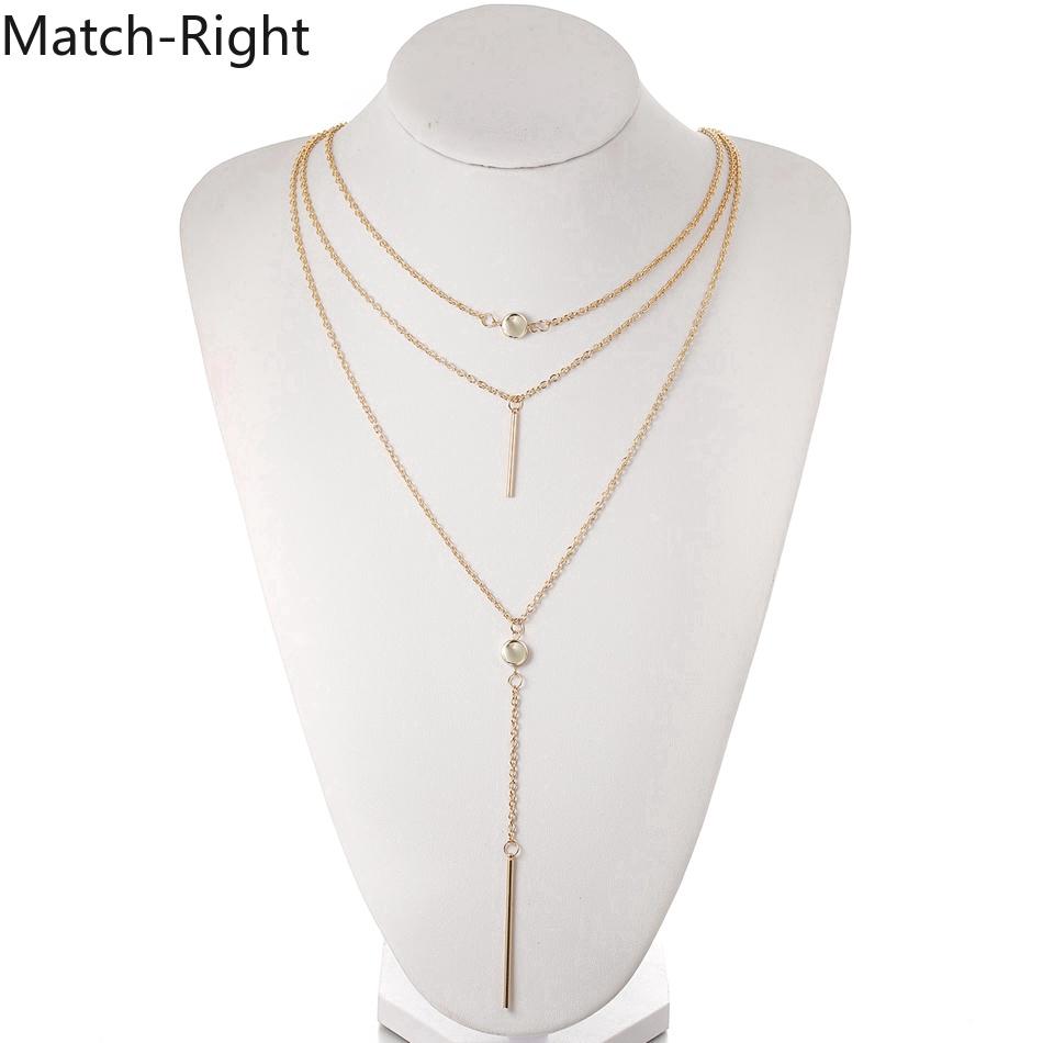 สร้อยคอโซ่แฟชั่น สร้อยคอพู่โกลเด้นย้อนยุค Multi Layer Necklace Alloy Tassel Drop Retro Long Necklace