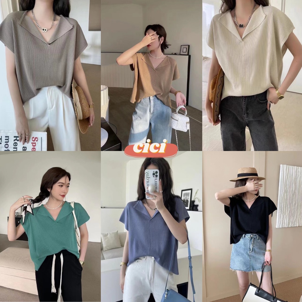 ส่งทันที Cici(NO. B2523)เสื้อแขนกุด คอวีลึก ไหมพรมผ่าร่อง ผ้าทอแน่นๆ ทรงสวยมากจับแมทซ์กับอะไรก็เริศ