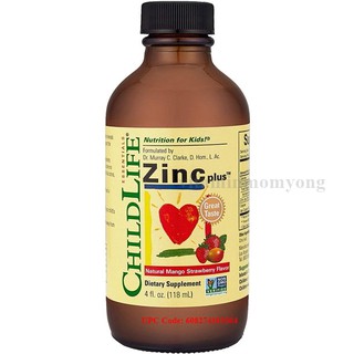 พร้อมส่งทันที​ ChildLife, Essentials, Zinc Plus, Natural Mango Strawberry , 4 fl oz (118 ml)