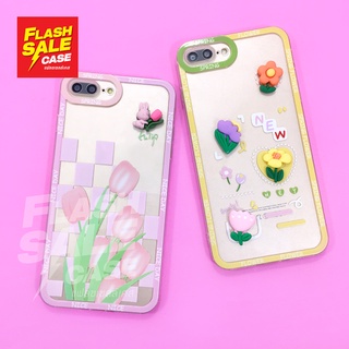 I7+ 11 เคสมือถือนิ่มใสกันกล้อง ซิลิโคน TPU ติดดอกไม้สีสดใส