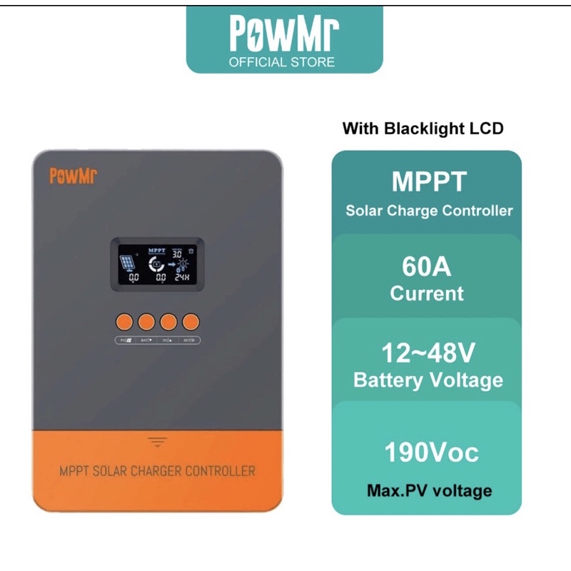 PowMr ใหม่ MPPT 60A ตัวควบคุมที่ชาร์จพลังงานแสงอาทิตย์ 12V 24V 36V 48V รองรับแบตเตอรี่ลิเธียม POW-M6