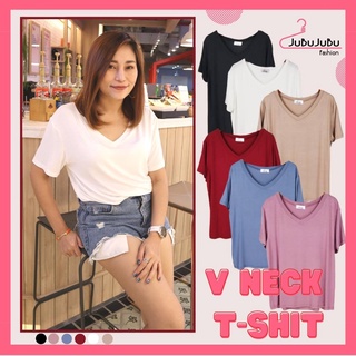 🎀JuBuJuBu🎀 V neck T-shirt เสื้อยืด เสื้อสาวอวบ เสื้อไซส์ใหญ่ Freesize Bigsize เสื้อคอวีแขนสั้น#440