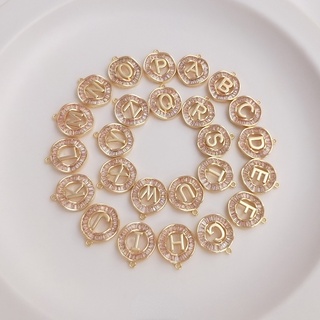 จี้สร้อยคอ สร้อยข้อมือ ทองแดง 14K ประดับเพทาย 26 ตัวอักษร แฮนด์เมด diy