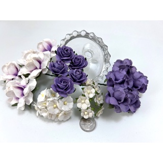 เซ็ท DIY 5 ดีไซน์ รวม 35 ดอก ดอกไม้กระดาษสา งานประดิษฐ์ งานแต่ง Mulberry Paper Flowers (ม่วง 185/B)