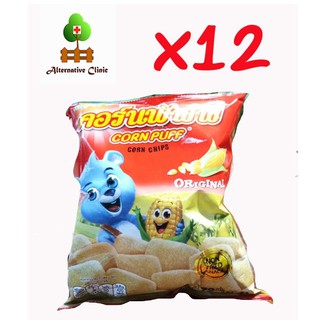 Corn Puff Corn Chips Original flavour Non fried Snack 72 g. 12 sachets (ข้าวโพดอบกรอบ รสออริจินอลหวาน มัน กรอบ) 72 กรัม