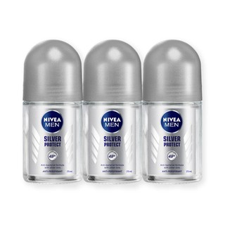 🔥HOT🔥 นีเวีย เมน ซิลเวอร์ โพรเทค โรลออน ขนาด 25 มล. แพ็ค 3 ขวด Nivea Men Silver Roll-on 25 ml x 3