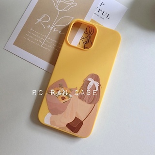 🪴Case พร้อมส่ง🪴 เคสโทรศัพท์มือถือไอโฟนสกรีนลายผู้หญิงถือช่อทานตะวัน