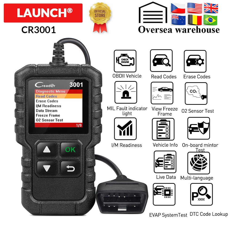 LAUNCH Full OBD2 รหัสเครื่องสแกนเนอร์ X431 Creader 3001 OBDII/EOBD รถเครื่องมือวินิจฉัยรัสเซีย CR300