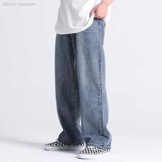 กางเกงยีนส์2020 American Loose Daddy Pants Men s Oversize Straight Wide-Leg mopping Washed Jeans Trend