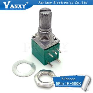 5pcs RV097NS 5K 10K 20K 50K 100K 500K with a switch audio 5pin shaft 15mm  amplifier sealing potentiometer