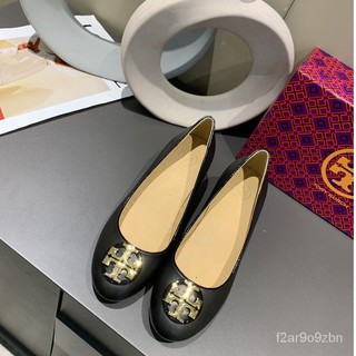 ของแท้ 100%  Tory Burch TB womens shoes Janey classic cowhide gold logo high heel 5cm-