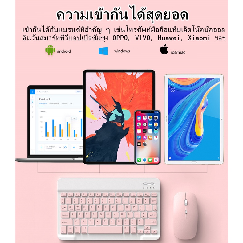 (แป้นพิมพ์ภาษาไทย) compatible for ipad iOS, Android แป้นพิมพ์และเมาส์บลูทู ธ ไร้สายของคอมพิว