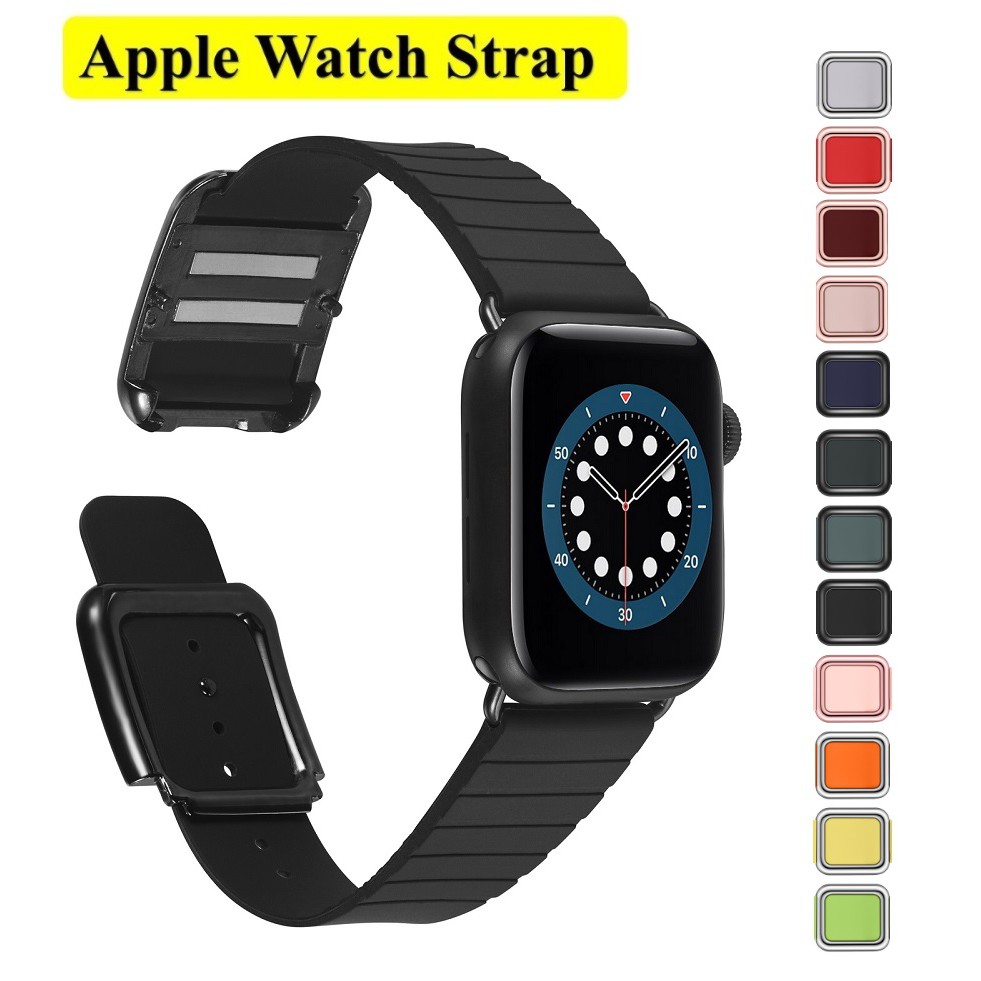 สายนาฬิกา Apple Watch Straps เหล็กกล้าไร้สนิม แม่เหล็ก กระดุม สาย Applewatch Series 7 6 5 4 3 สาย Apple watch Strap Apple Watch SE Watch band Soft silicone Magnetic buckle Straps สาย applewatch