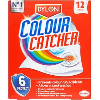 ไดล่อน คัลเลอร์ แคชเชอร์ 12 ชิ้น/กล่อง แผ่นดักจับสีตกขณะซัก Dylon Colour Catcher หมดปัญหาการซักผ้าขาวและผ้าสีรวมกัน