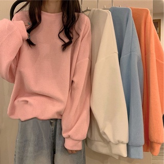 Suxi เสื้อกันหนาวแขนยาวสีพื้นสไตล์เกาหลีแฟชั่นสตรี