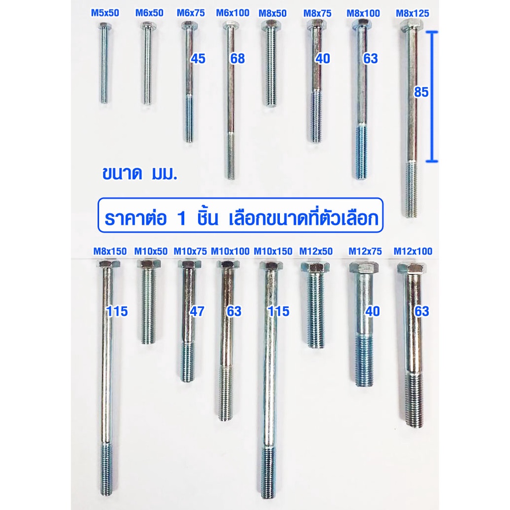 น๊อตหัวหกเหลี่ยม เกลียวมิล M5- M12 น็อตหัวหกเหลี่ยม สกรูหกเหลี่ยม น็อตหกเหลี่ยม น็อต น็อตตัวผู้ สกรู