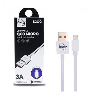 สายชาร์จ Energy Micro USB ชาร์จเร็ว 3A สีขาว-PVC