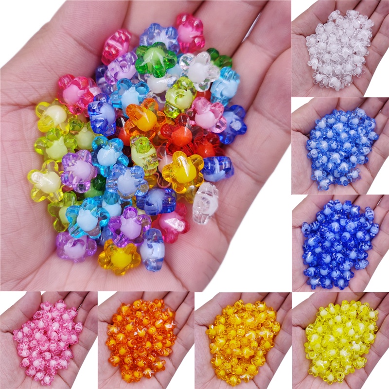 ลูกปัดใส สองชั้น ลายดอกไม้ สําหรับทําเครื่องประดับ สร้อยคอ สร้อยข้อมือ DIY ขายส่ง 20 ชิ้น