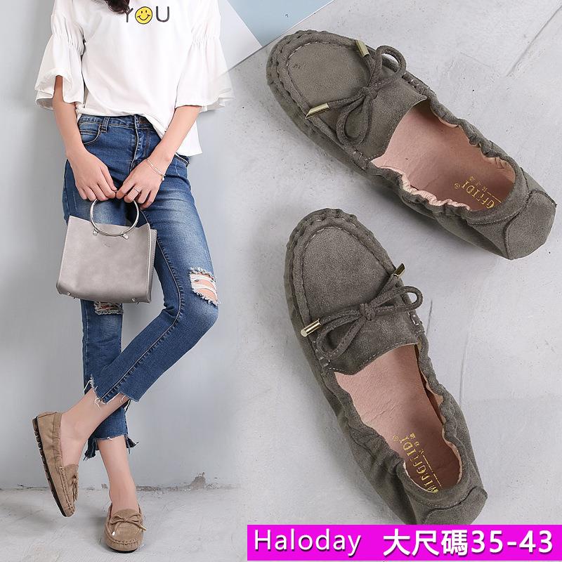 รองเท้าผู้หญิงไซส์ใหญ่ (35-43)✨Peas รองเท้าแบน สวมใส่ด้านนอก สําหรับขี้เกียจ พื้นนุ่ม สําหรับหญิงตั้งครรภ์ ขนาดใหญ่ ใส่สบาย กันลื่น All-Match สไตล์เกาหลี สําหรับทํางาน