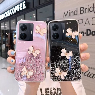 ใหม่ เคสโทรศัพท์มือถือแบบนิ่ม ใส ประดับเลื่อม คริสตัล ผีเสื้อ ระยิบระยับ สําหรับ VIVO X80 Pro T1 T1X Y01 Y76 Y73 Y33T Y21A Y21T Y15A Y15S V23 V23E 4G 5G