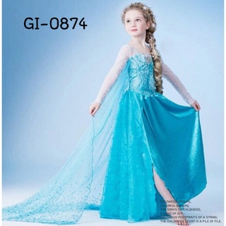 ชุดเจ้าหญิงเอลซ่า จาก โฟรเซ่น แขนยาวติดคริสตัลที่อก สีฟ้า Princess Elsa Frozen cosplay GI0874