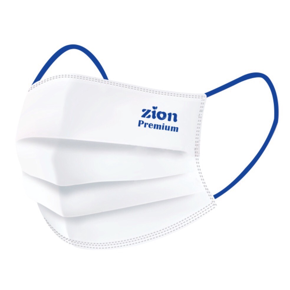 Zion Mask หน้ากากอนามัย แบบหูสี แบบพรีเมี่ยม สีดำและน้ำเงิน จำนวน 1 ชิ้น