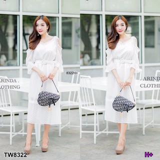 TwinsShopVip💗พร้อมส่ง TW8322 เดรสลูกไม้ซีทรู see through lace dress