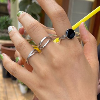 3pcs Silver-Black Round Decor Ring แหวนเงินเซ็ต