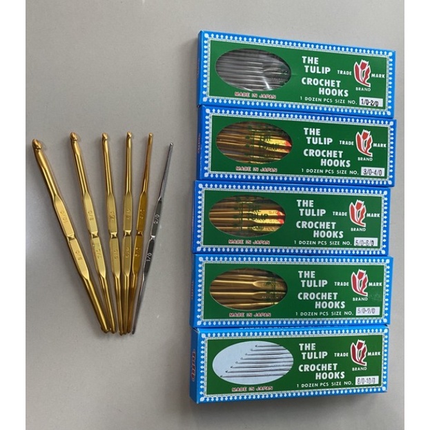 (พร้อมส่ง) เข็มทิวลิปแท้ของญี่ปุ่น เข็มหัวทอง 2 หัว เข็มถักโครเชต์ มีเก็บปลายทาง