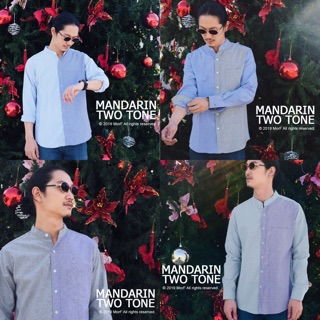 MANDARIN TWO TONE เสื้อเชิ้ต คอจีน แขนยาว