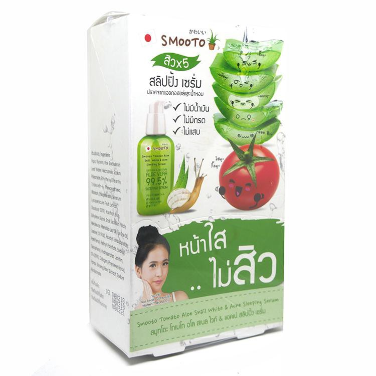 🔥กล่องx6ซอง🔥Smooto Tomato Aloe Snail White & Acne Sleeping Serum 10ml สิวx5 (10กรัม)