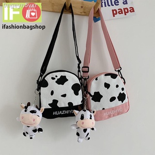 ifashionbagshop(IF1643) -G1กระเป๋าสะพายข้าง ผ้าแคนวาส ใบเล็ก ลายวัว