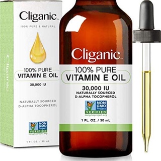 Cliganic 100% Pure Vitamin E Oil 30000IU Natural D-Alpha Tocopherol Non-GMO Verified for Skin Hair Face น้ำมันวิตามินอี