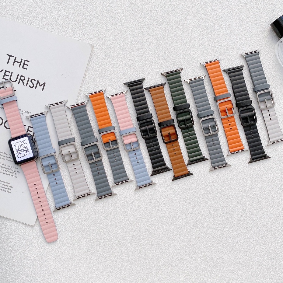 สายนาฬิกาข้อมือหนัง สองสี สไตล์ญี่ปุ่น สําหรับ Apple Watch iwatch S7 SE 6 5 4 3 2 1 41 มม. 44 มม. 45 มม. 40 มม.