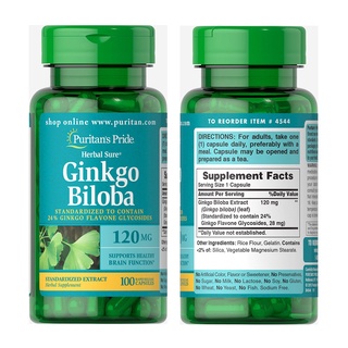 แปะก๊วย Puritan Ginkgo Biloba Standardized Extract 120 mg 100 Capsules