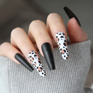 Fake nails gel nail 24pcs matte leopard long ballet fake nail patch ลายเสือดาว