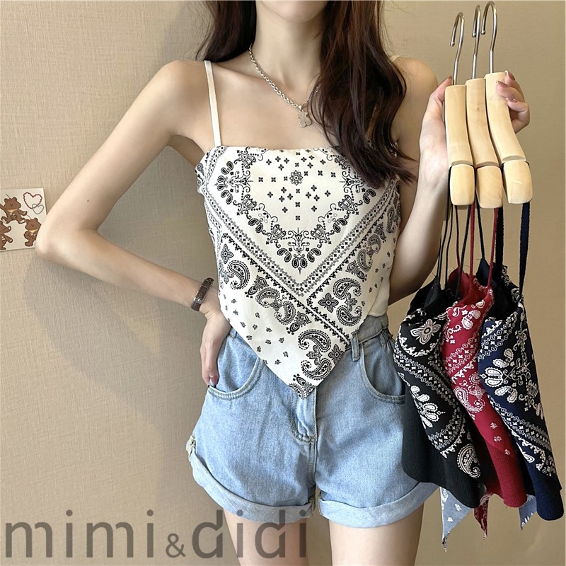 mimi&didi เสื้อสายเดี่ยวเอวลอยแต่งทรงสามเหลี่ยมเก๋ๆ สไตล์เกาหลี เซ็กซี่ เสื้อกล้ามแขนกุด เสื้อปาดไหล่